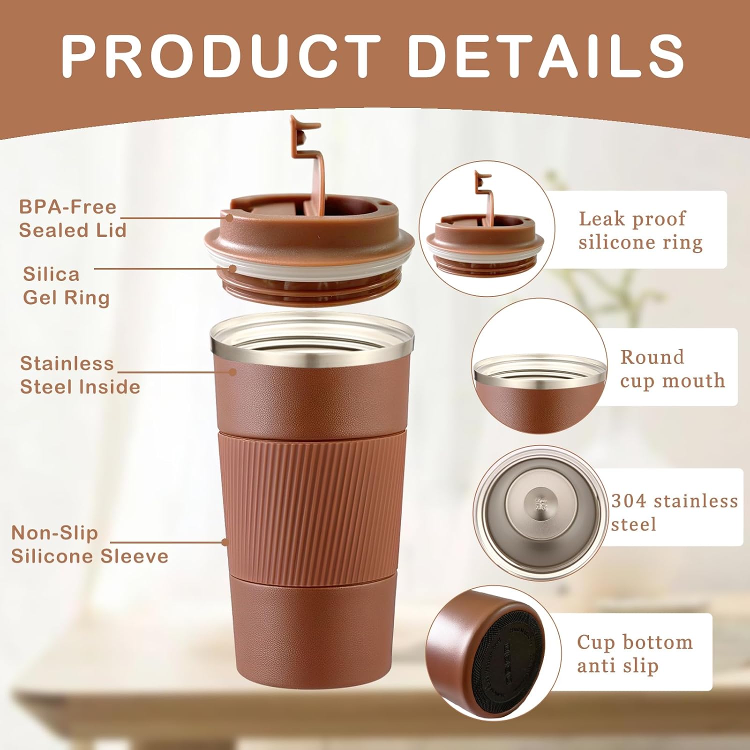 Senshuomy Travel Mug, Insulated Coffee Cup with Leakproof Lid, Reusable Coffee Cups Travel Cup, Stainless Steel thermaol Mug for Hot Cold Drinks (Green 380ml)