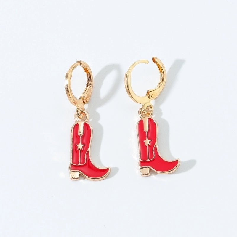 6 Pieces Fashion Style Earrings Western Cowboy Girl Oil Drop Boots Earrings High Heels   Earring