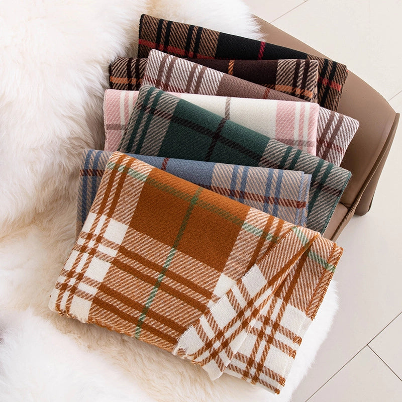 Artificial Cashmere Scarf Autumn And Winter Check Pattren Couple Student Scarf Elegant Plaid Long Tassel Shawl High Sense
