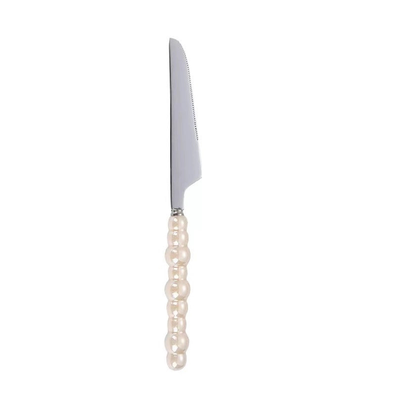 Ceramic Pearl Handle Stainless Steel Knife. Fork And Spoon Creative Light Luxury Western Food Hotel Steak Knife Dessert Spoon Tableware Suit