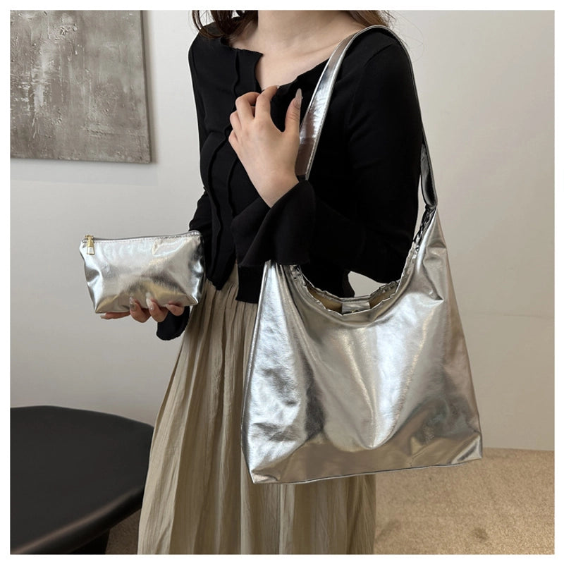 Women's Large Pu Leather Solid Color Streetwear Square Magnetic Buckle Shoulder Bag