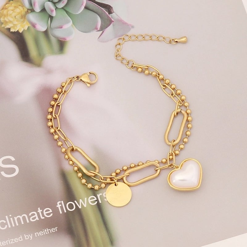 Sweet Star Moon Heart Shape Stainless Steel Inlay Artificial Pearls Bracelets 1 Piece
