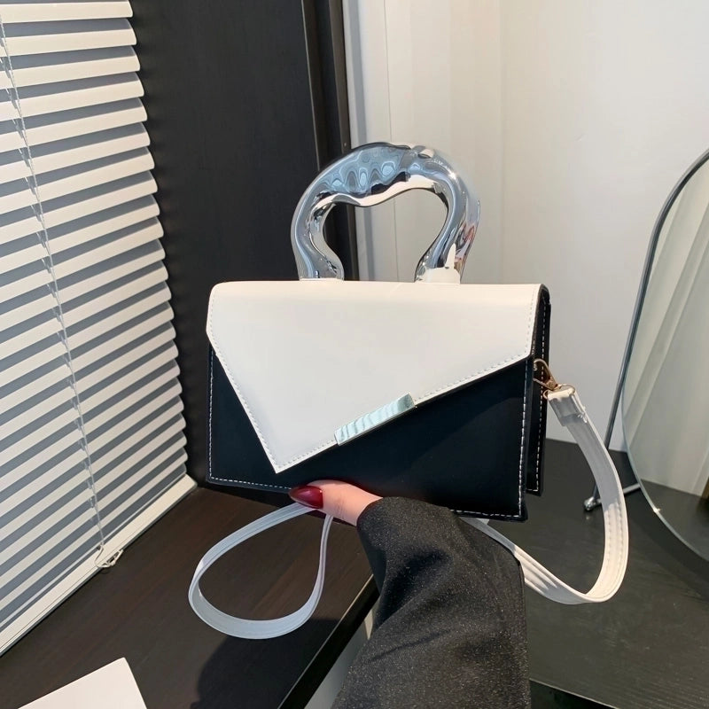 Women's Pu Leather Color Block Elegant Flip Cover Handbag