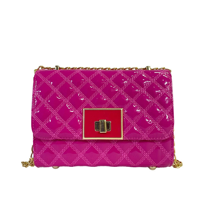 Women's Pu Leather Solid Color Lingge Basic Sewing Thread Square Magnetic Buckle Crossbody Bag