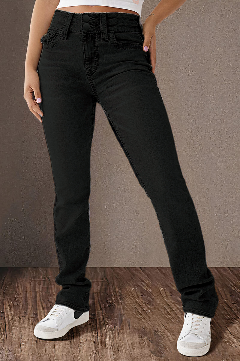 Final Sale!!⚡6 Packs for $24.86⚡ - Wash Double Button Flap Pocket Mid Waist Straight Leg Jeans