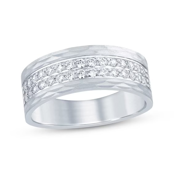 Now + Forever Lab-Grown Diamonds Men's Three-Row Wedding Band 2 ct tw 14K White Gold