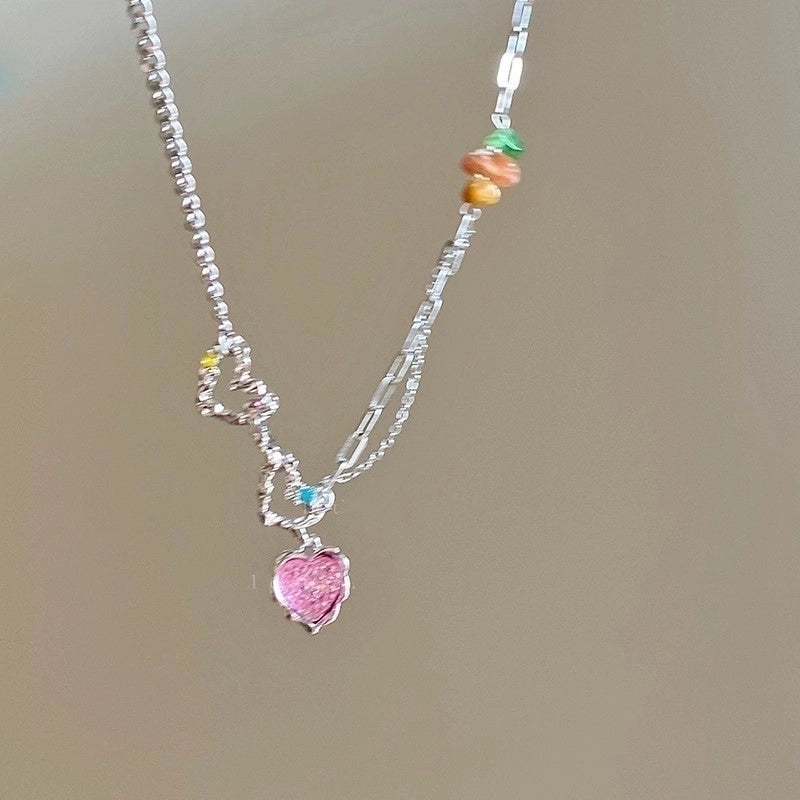 Lady Sweet Heart Shape Flower Fish Tail Imitation Pearl Alloy Inlay Rhinestones Women's Necklace