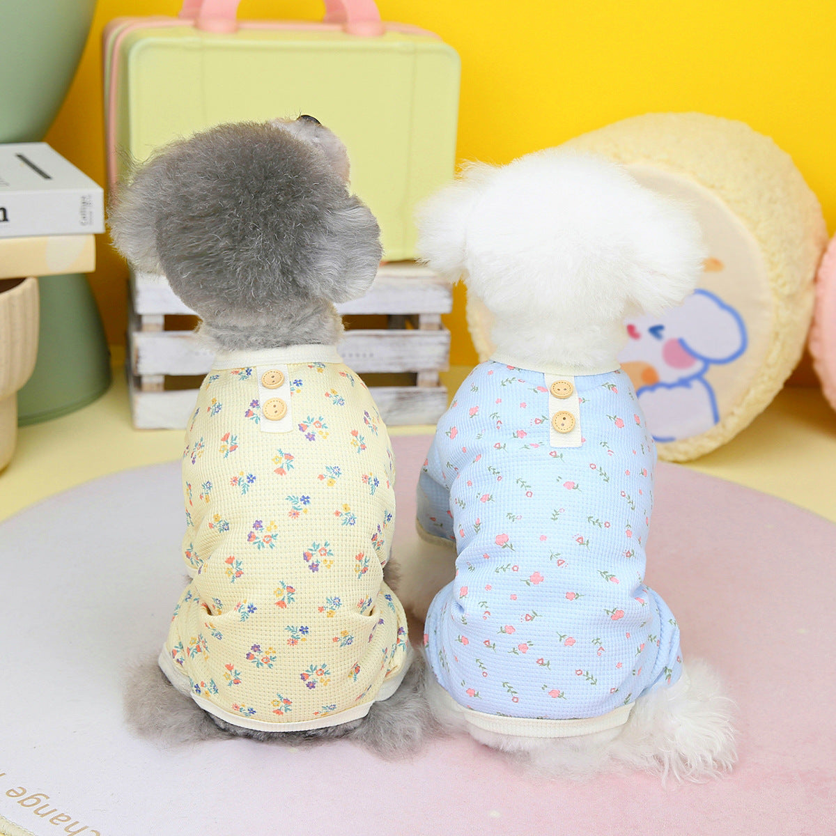 Waffle Floral Soft Dog Jumpsuits&Vest