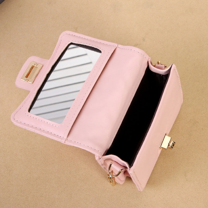 With Mirror Cosmetic Bag Mouth Red Envelope New Mini Bag Messenger Bag Women's Diamond Chain Small Square Bag