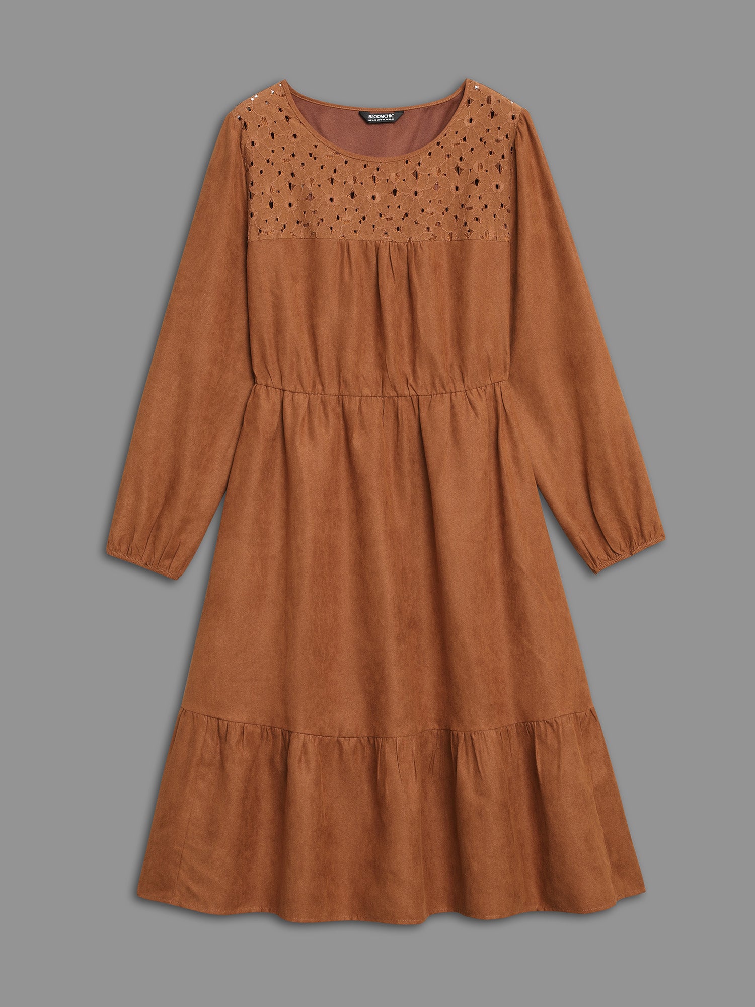 Faux Suede Lace Panel Lantern Sleeve Dress