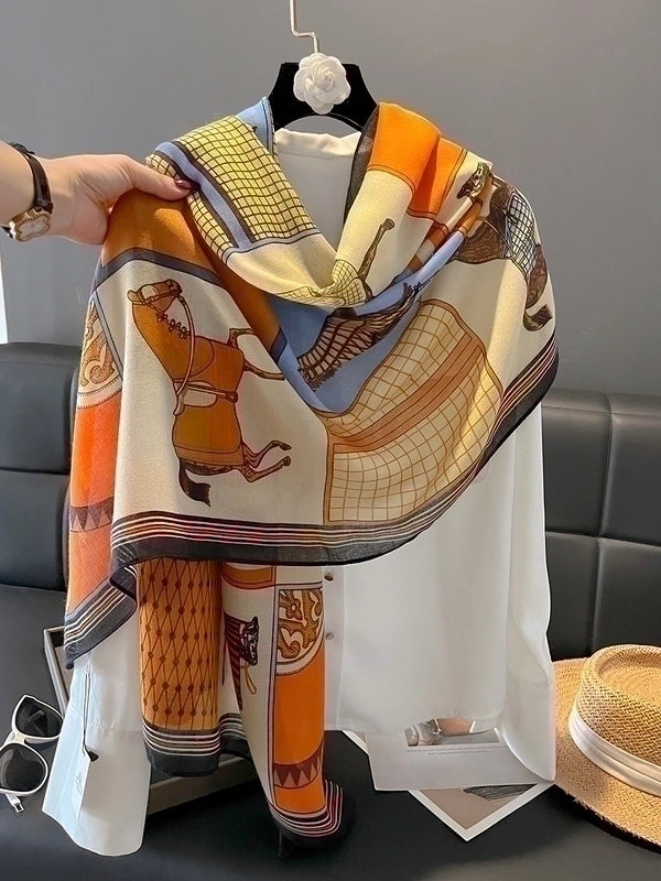 Women's Minimalist Horse Cotton And Linen Printing Scarf