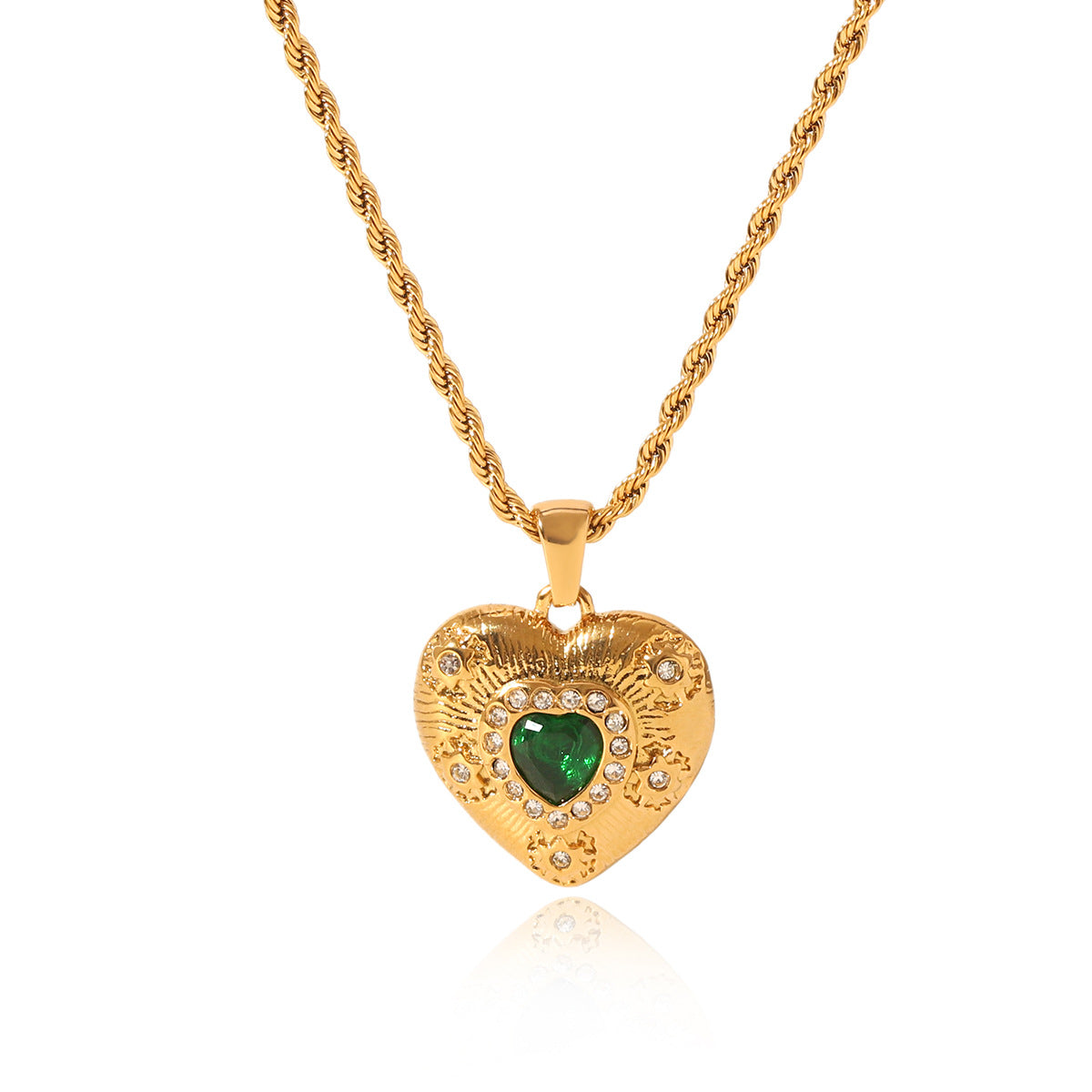 18K Gold Stainless Steel Inlaid Heart-Shaped Zircon Necklace Ins Style Love Pendant Necklace Titanium Steel Necklace