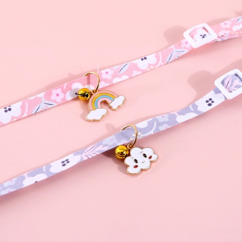 Pet Collar Cloud Rainbow Adjustable Bell Safety Buckle Cat Dog Collar
