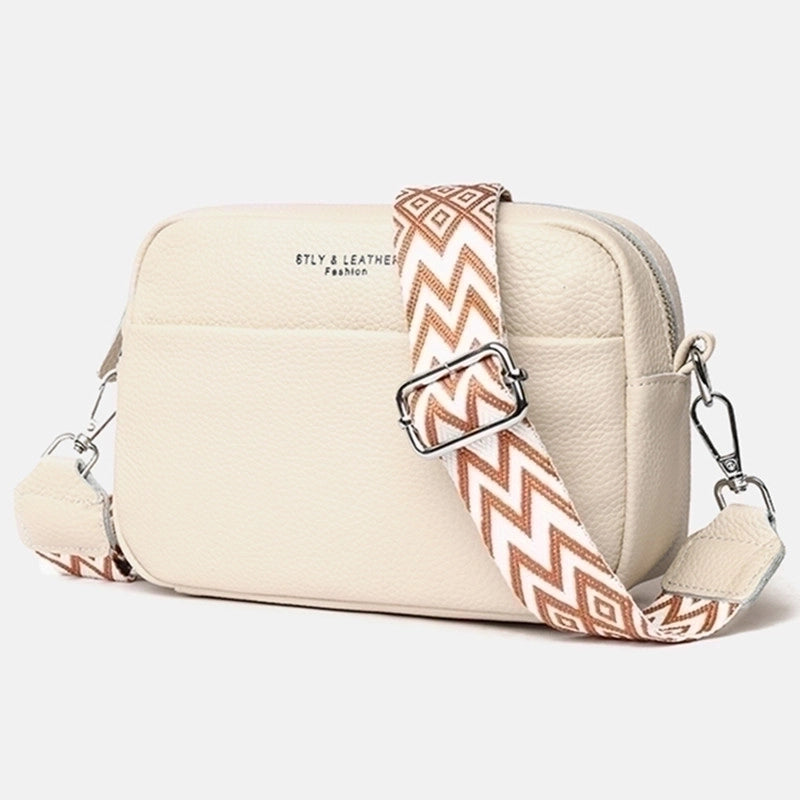 Women's Small Leather Solid Color Basic Zipper Crossbody Bag