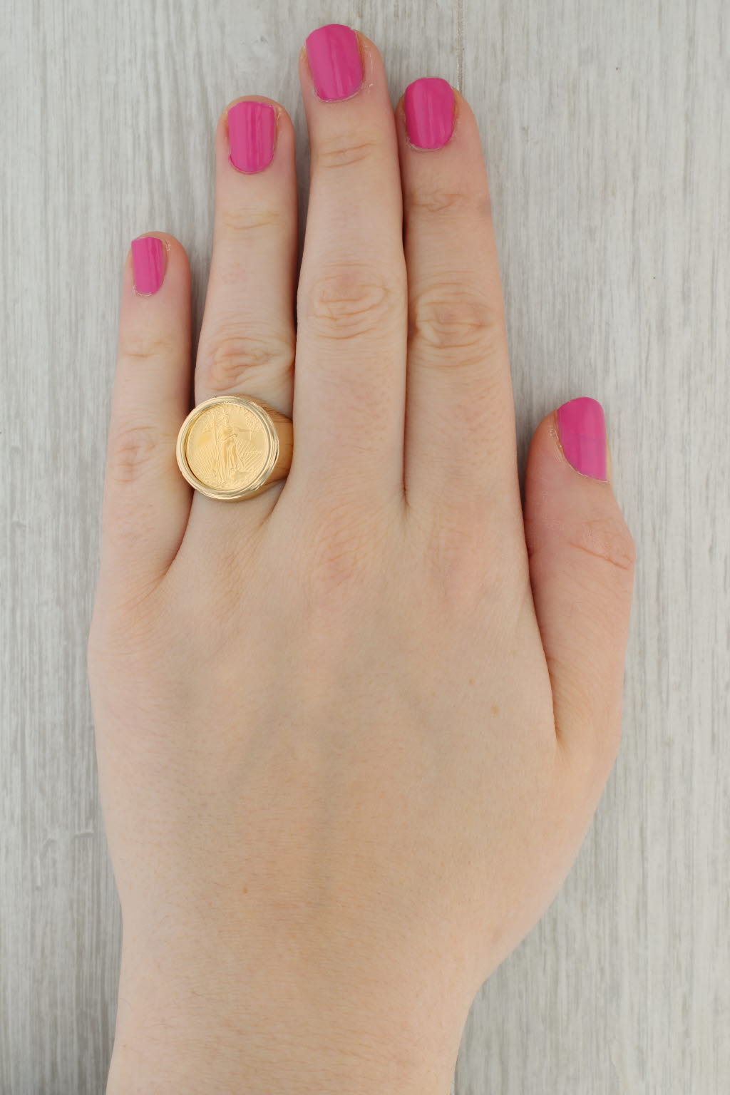 1989 1/10ozt 5 Dollar American Eagle Coin Ring 14k 22k Yellow Gold Sz 8.75