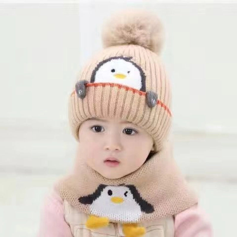 A Children's Hat Fleece-lined Baby Thick Wool Hat Warm Baby Hat Winter Knitted Hat Scarf Two-piece Set