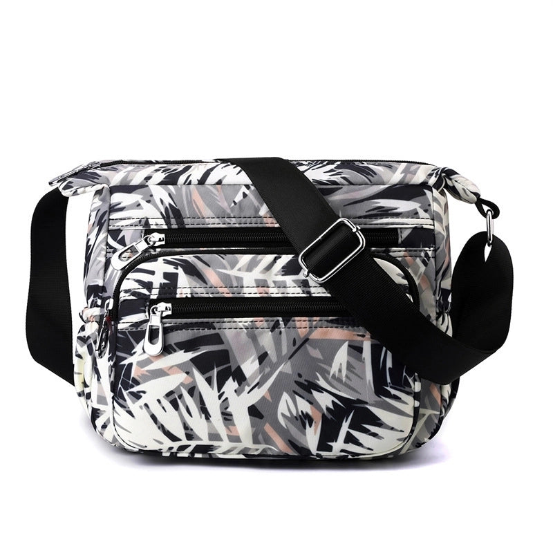 Women's Medium Nylon Flower Basic Zipper Shoulder Bag