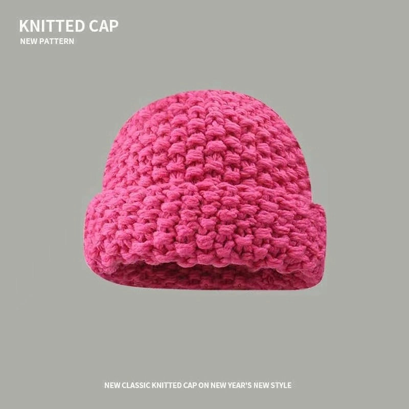 Coarse Yarn Pineapple Pattern Autumn And Winter Knitted Hat Women's Big Head Circumference Warm Ear Protection Make Face Look Smaller Woolen Cap