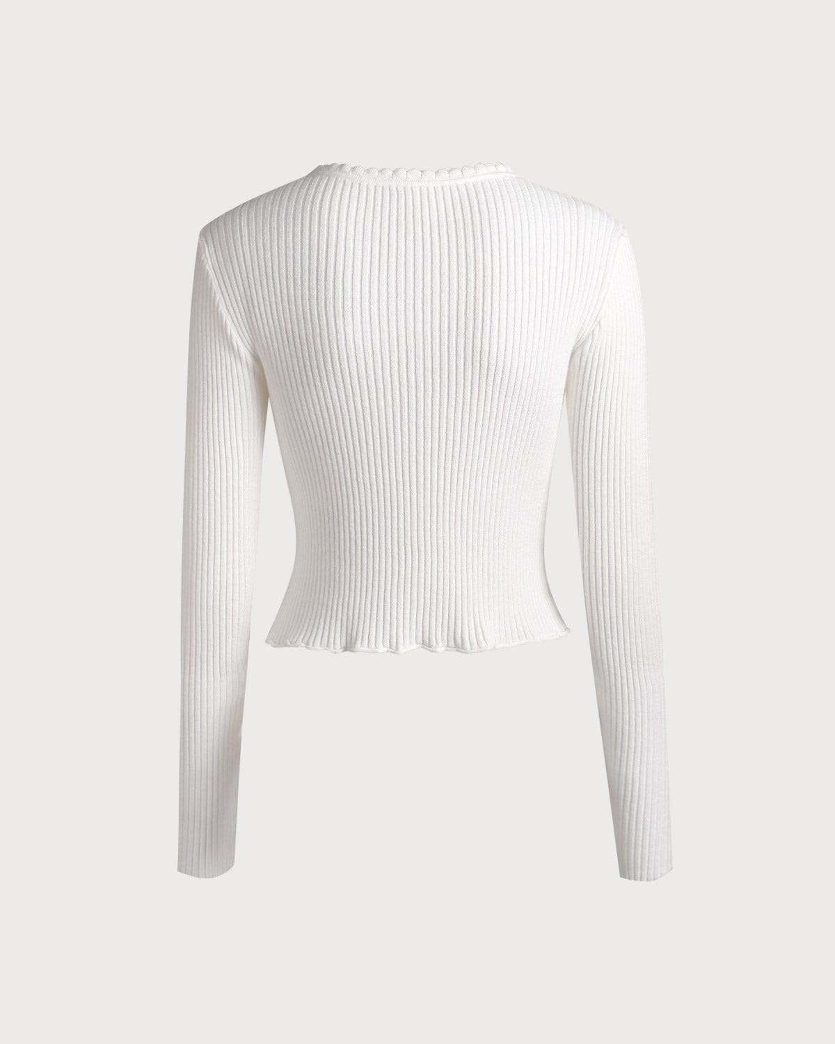 The Solid Color Wavy Trim Knit Top