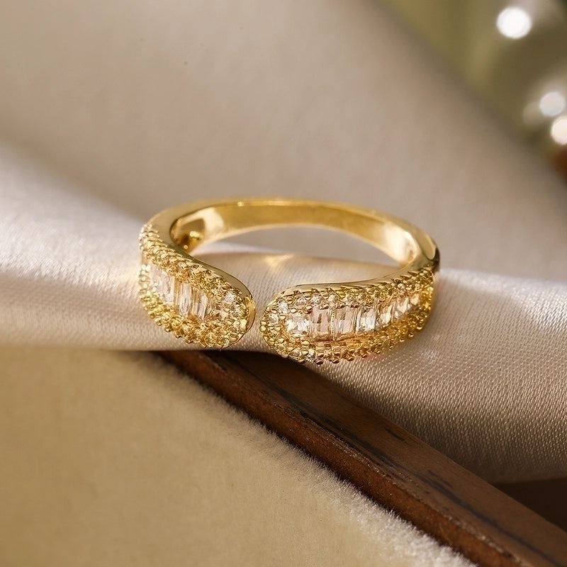 Minimalist Geometric Solid Color Copper Plating Inlay Zircon Open Rings