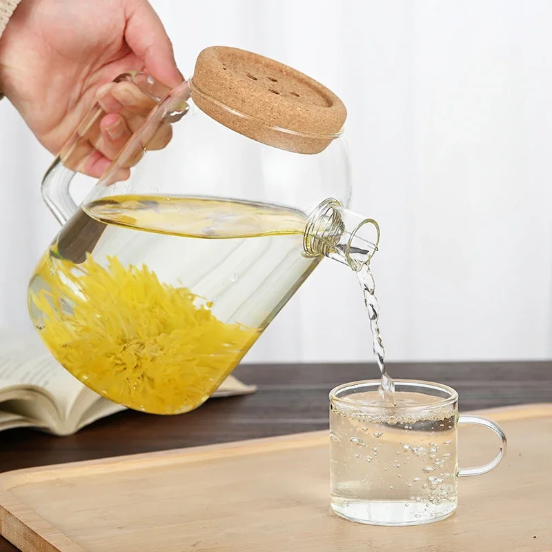 BEVERAGE DISPENSER COLD WATER JUICE JUG TEAPOT GLASS LEMONADE CONTAINER HEAT RESISTANT KITCHEN JUG