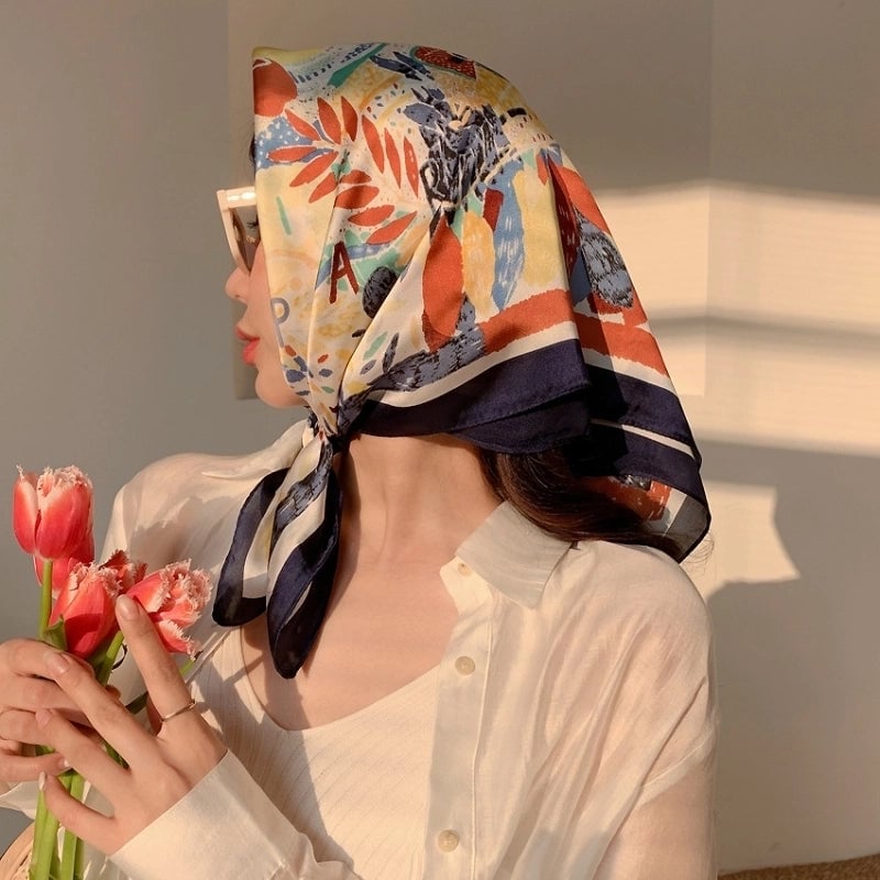 Women's Retro French Style Polka Dots Cashew Nuts Satin Silk Scarf