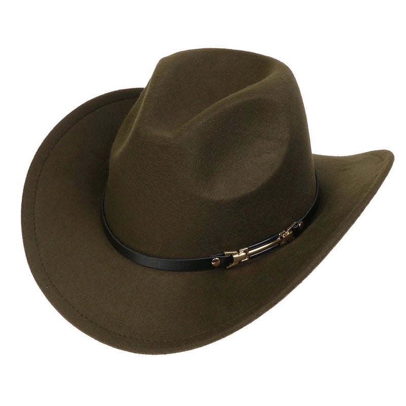 Tibetan Western Denim Top Hat Spring And Autumn New Jazz Hat Big Brim Five-pointed Star Belt Accessories Felt Hat For Men And Women