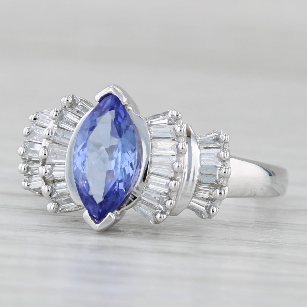 1.50ctw Marquise Tanzanite Diamond Ring 14k White Gold Size 7