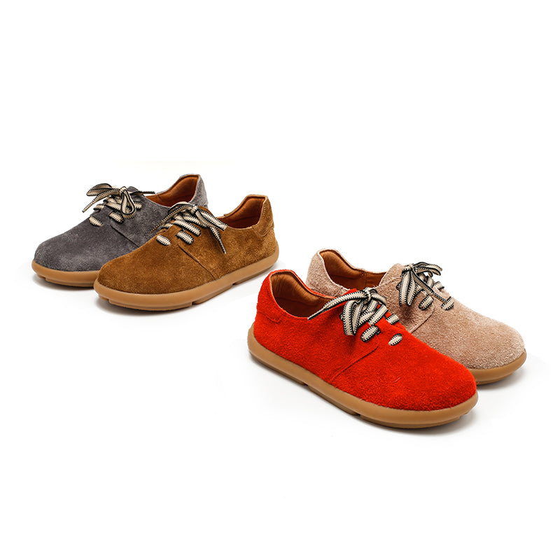 Suede Leather Comfortable Lace-Up Oxford Shoes for Women in Pink/Red/Khaki/Grey