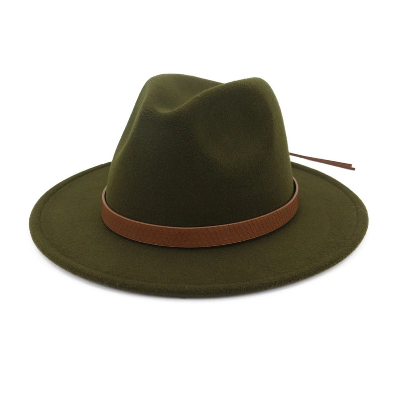 New Wool Top Hat Women's Leather Accessories Fashion Hat Outdoor Flat Brim Big Brim Jazz Hat