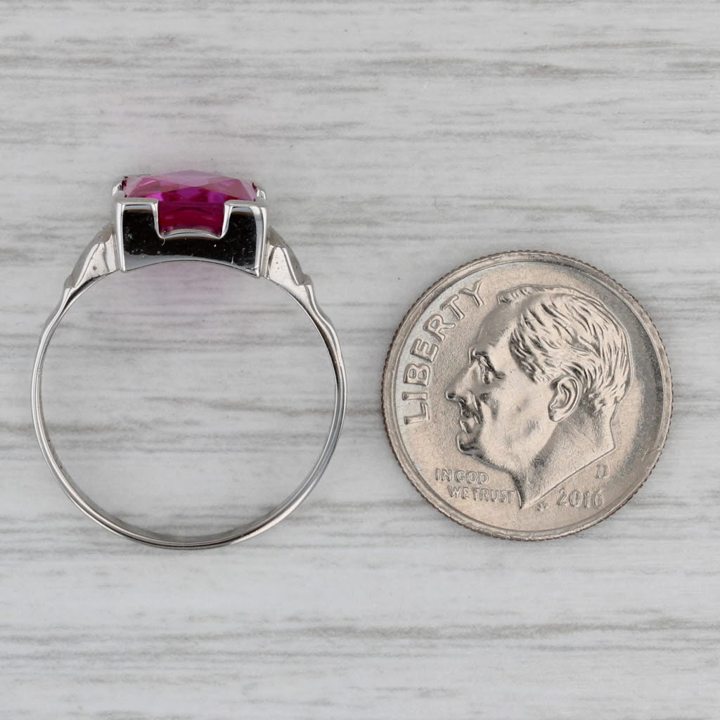 Vintage 3.35ct Lab Created Pink Red Ruby Ring 10k White Gold Size 7.5 Solitaire
