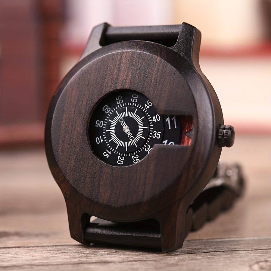 Simple Men's Wooden Watch Vintage Pointer Round Quartz Wrist Watch With Wooden Box Birthday Gift