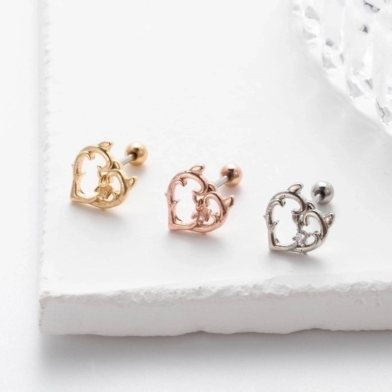 1 Piece Ear Cartilage Rings & Studs Streetwear Heart Shape Butterfly Copper Plating Inlay Zircon