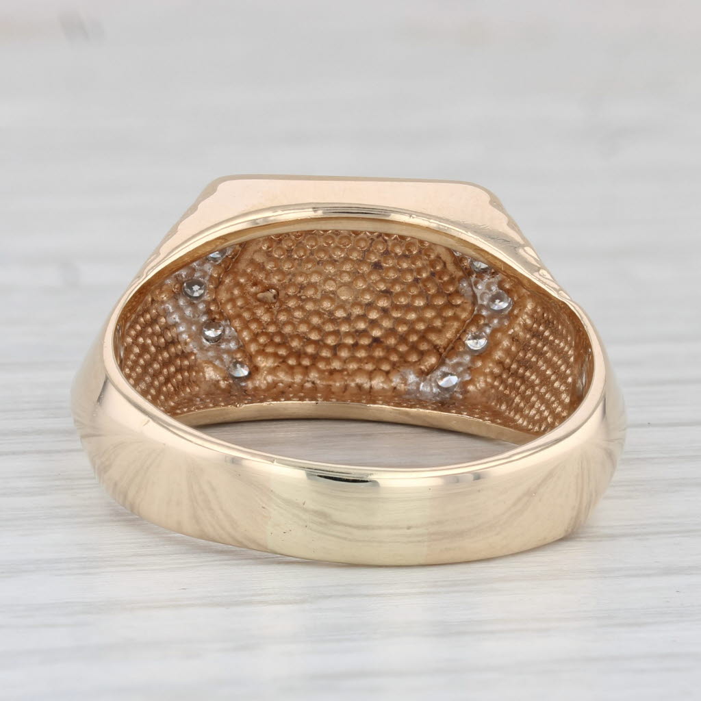 0.22ctw Diamond Men's Ring 14k Yellow Gold Engravable Signet Size 12.75
