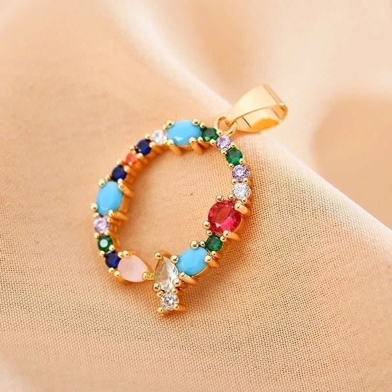 Copper Gold Plated Modern Style Shiny Inlay Letter Glass Stone Zircon Pendant Necklace