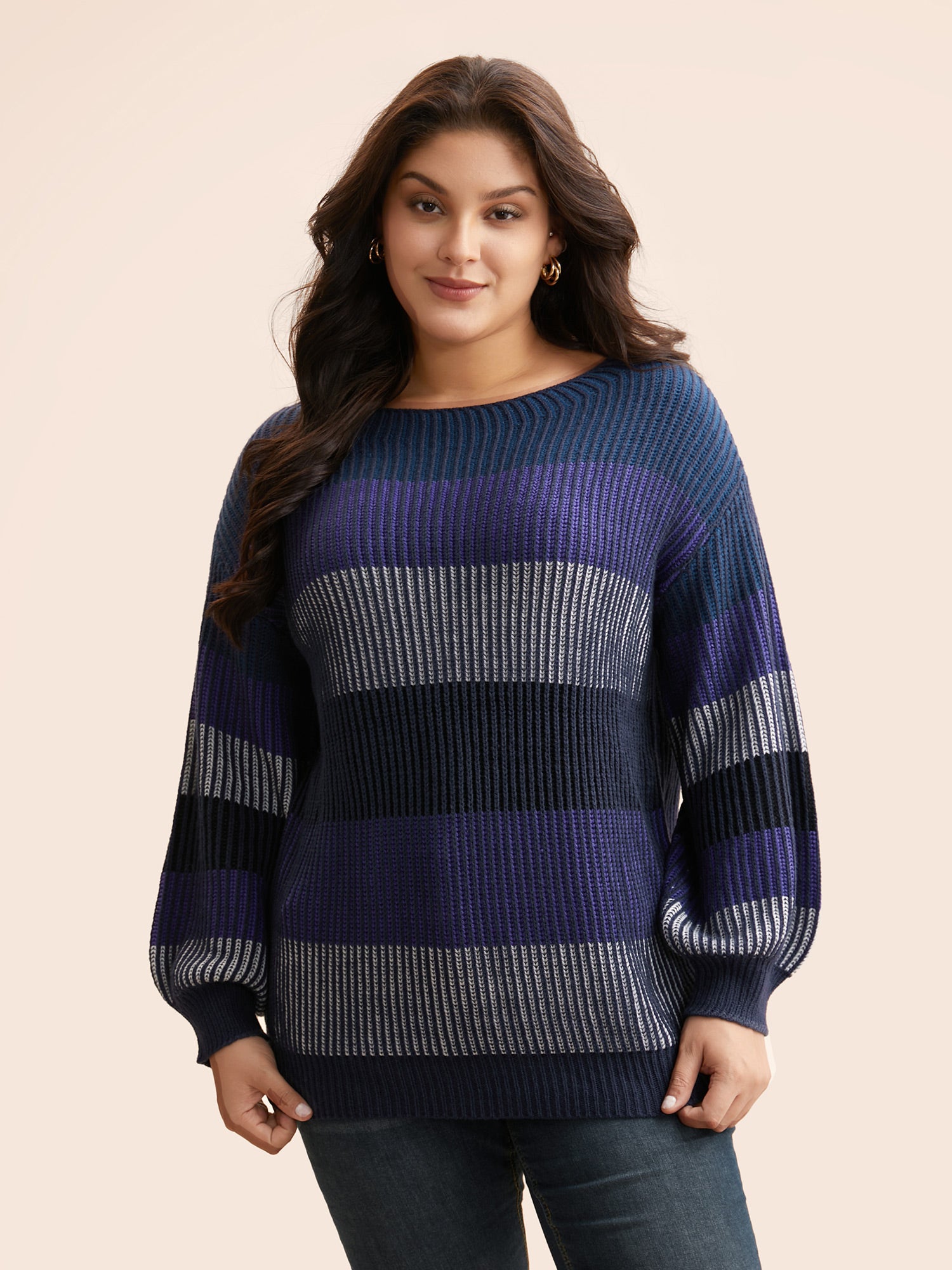 Textured Striped Contrast Patchwork Pullover