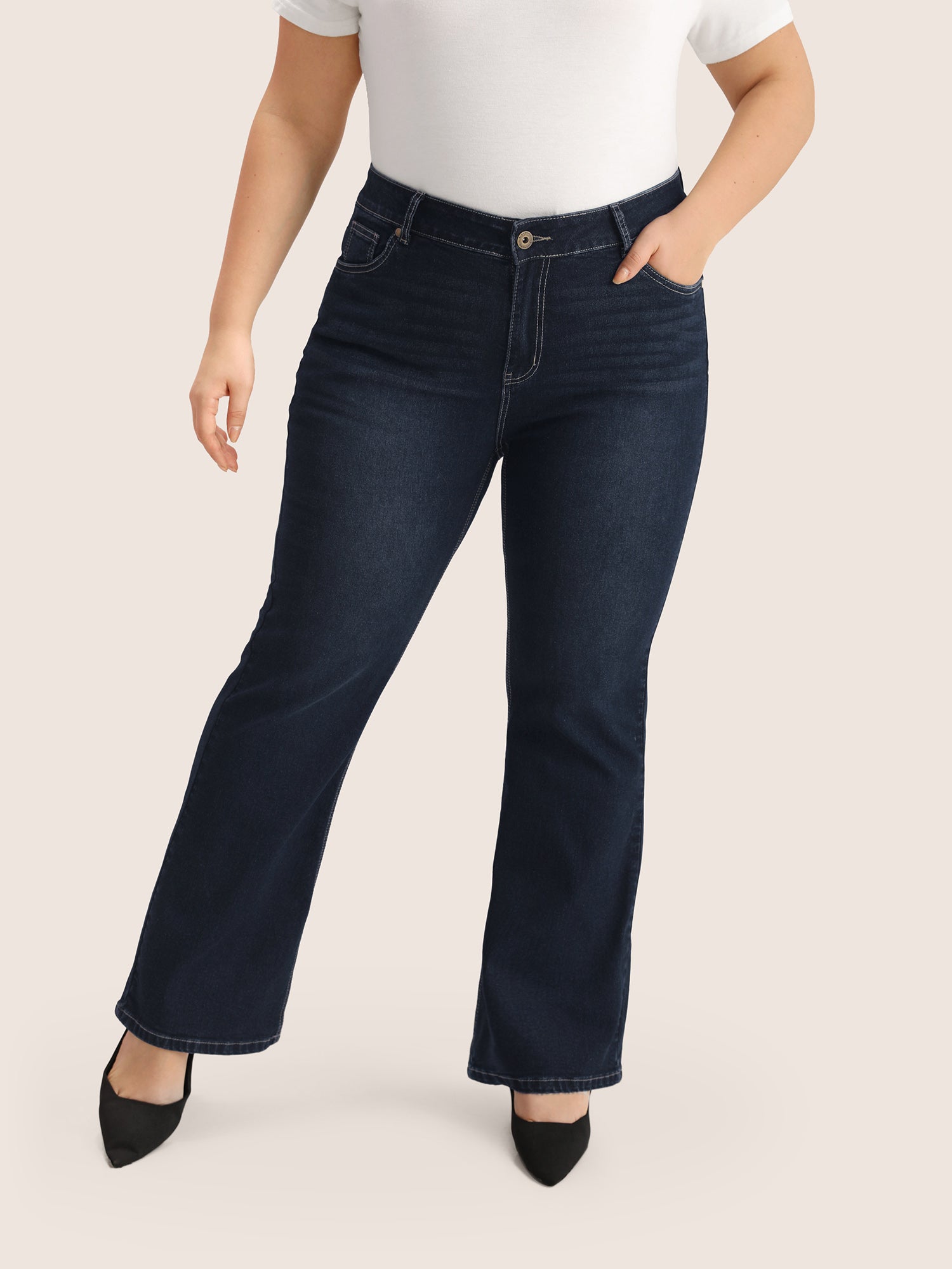 Plain Bootcut Pocket Zipper Fly Jeans