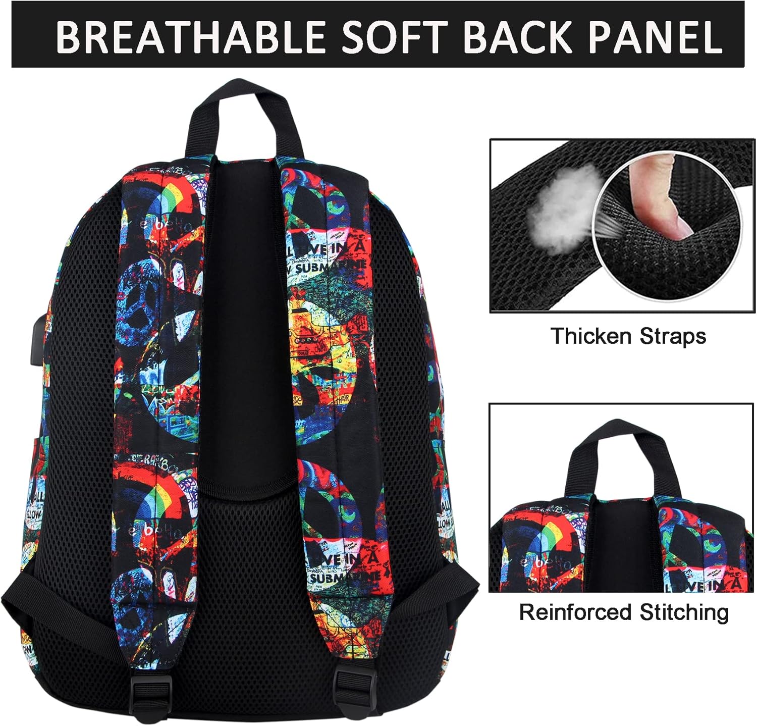SUPACOOL Casual Laptop Backpack for Men and Women, School Backpack for Boys and Girls, College Bookbag, USB Charging Port, Lightweight Back Pack(Black)