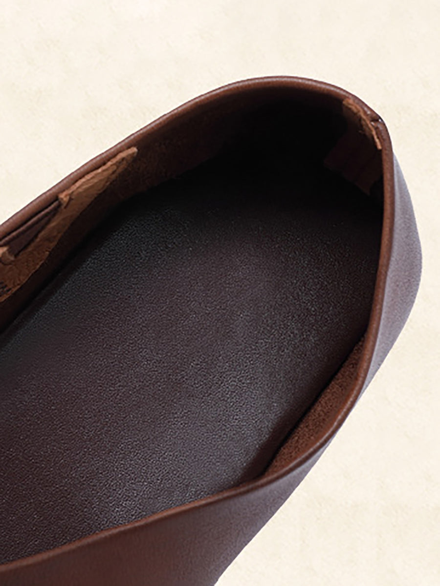 Spring Summer Solid Color Leather Round Toe Flat Shoes