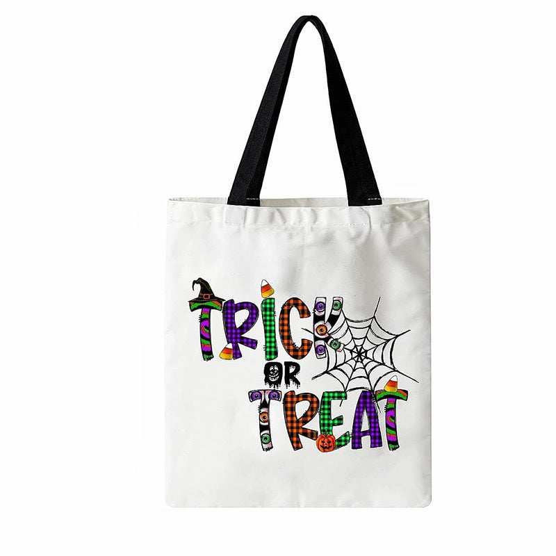 Halloween Unisex Medium Canvas Pumpkin Letter Streetwear Square Open Canvas Bag