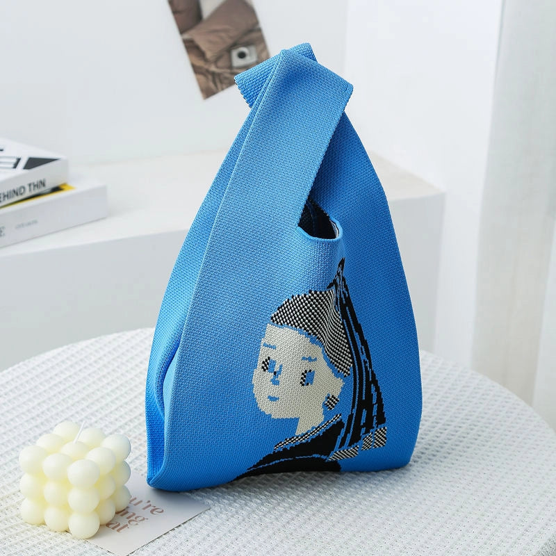 Women's Small Knit Color Block Streetwear Square Open Shoulder Bag
