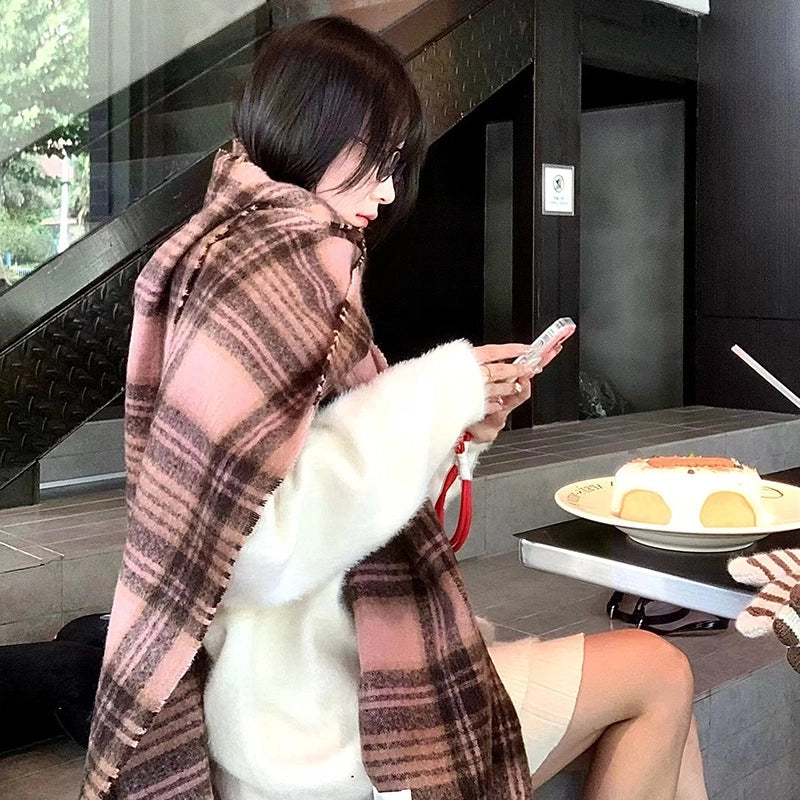 Women's Lady Minimalist Lattice Imitation Cashmere Scarf