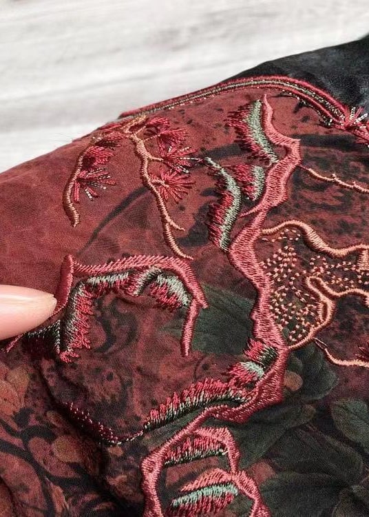 Vintage Black Embroideried Chinese Button Silk Jacket Bracelet Sleeve