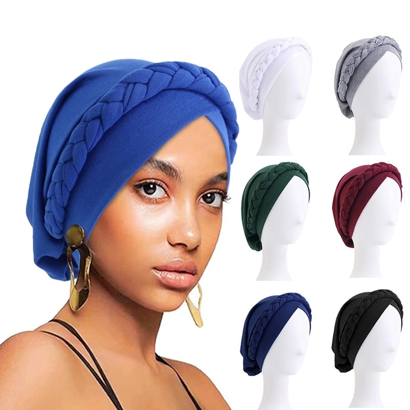 Ethnic Wind Twist Braid Turban Hat Wrapping Cap Solid Color Elastic Chemotherapy Cap Ethnic Cap JDT-429D