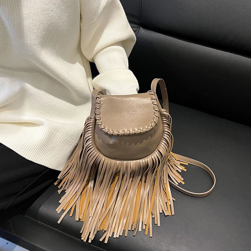 Women's Small Pu Leather Solid Color Fashion Tassel Shell Flip Cover Phone Wallet Crossbody Bag