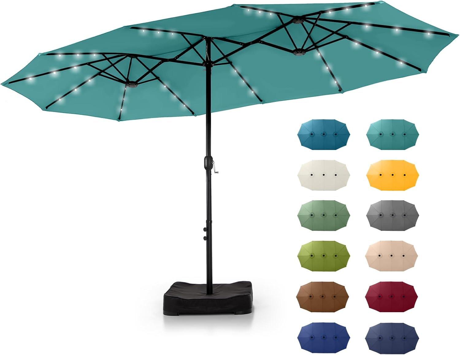 🎉𝑻𝒐𝒅𝒂𝒚'𝒔 𝑺𝒑𝒆𝒄𝒊𝒂𝒍 𝑽𝒂𝒍𝒖𝒆💝Buy 2 Get 30% Off✨GREEN PARTY 15 ft Rectangle Patio Umbrella with Solar Lights and Base Included