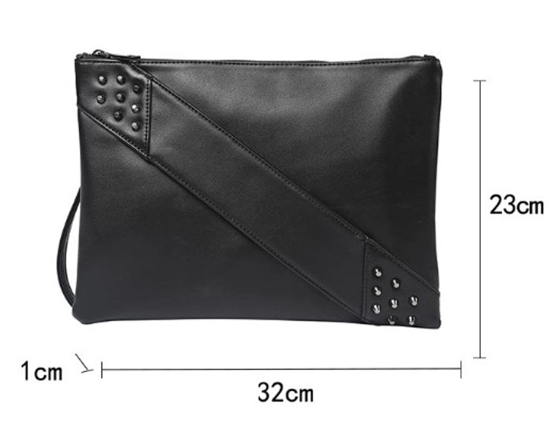 Men's Pu Leather Solid Color Basic Zipper Envelope Bag Clutch Bag