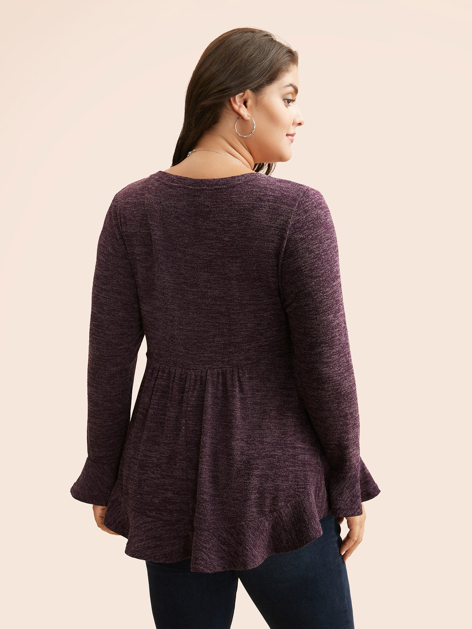 Heather Ruffle Sleeve Arc Hem Jersey Top