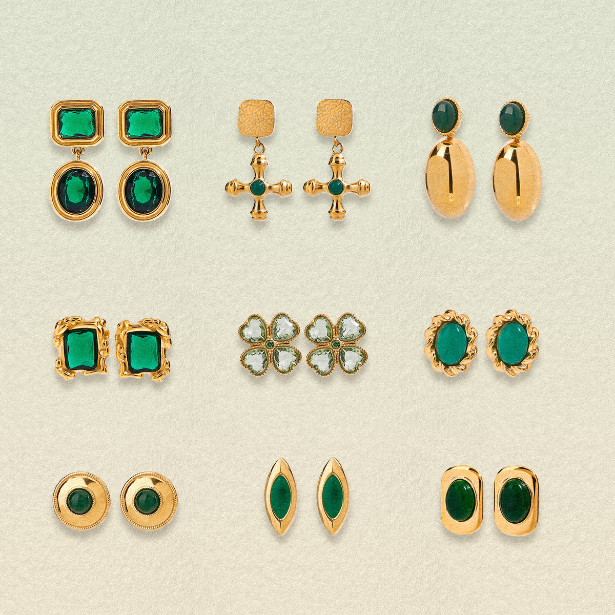 Jie Ding Stainless Steel Earrings Titanium Steel Earrings Green Agate Earrings