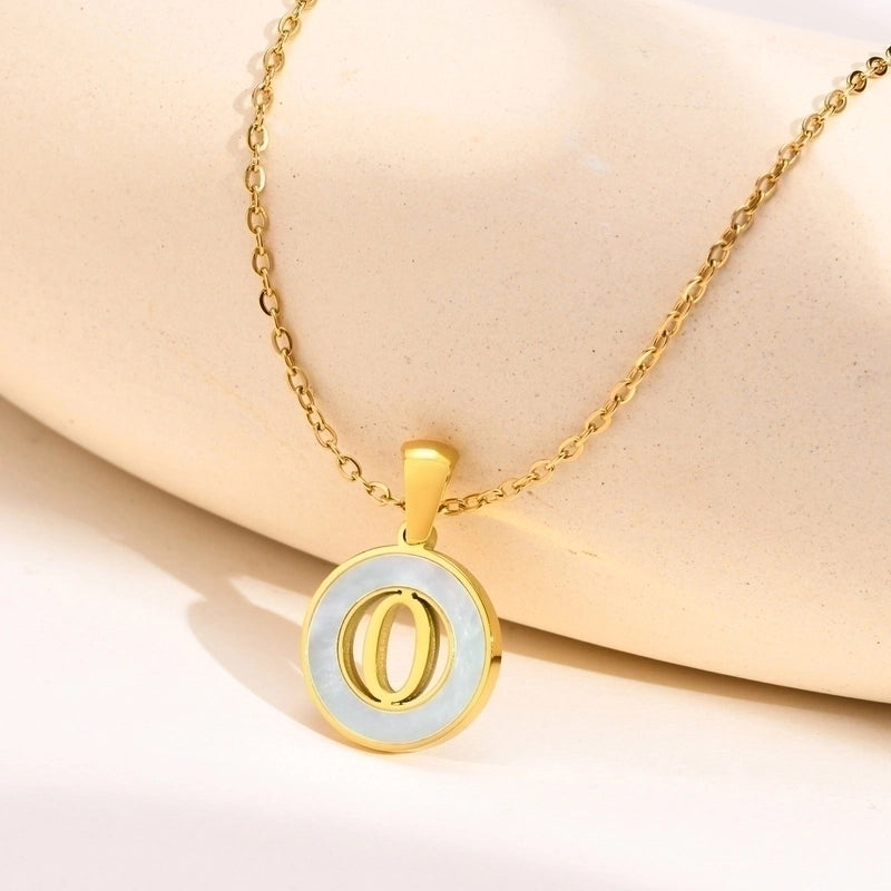 201 Stainless Steel INS Style Minimalist Plating Hollow Out Inlay Letter Shell Necklace Pendant